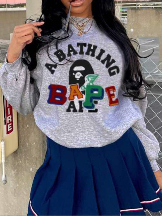 Figure Letter Print Sweatshirt Ar3072