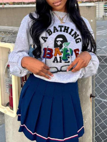 Figure Letter Print Sweatshirt Ar3072