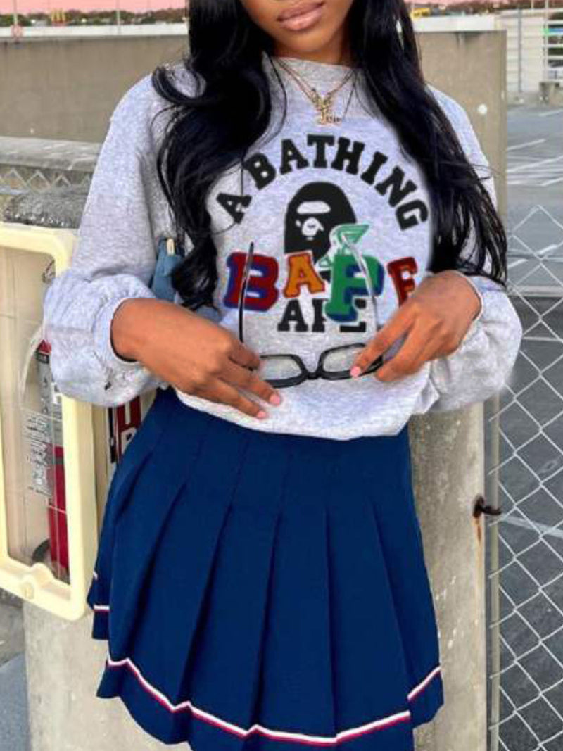 Figure Letter Print Sweatshirt Ar3072