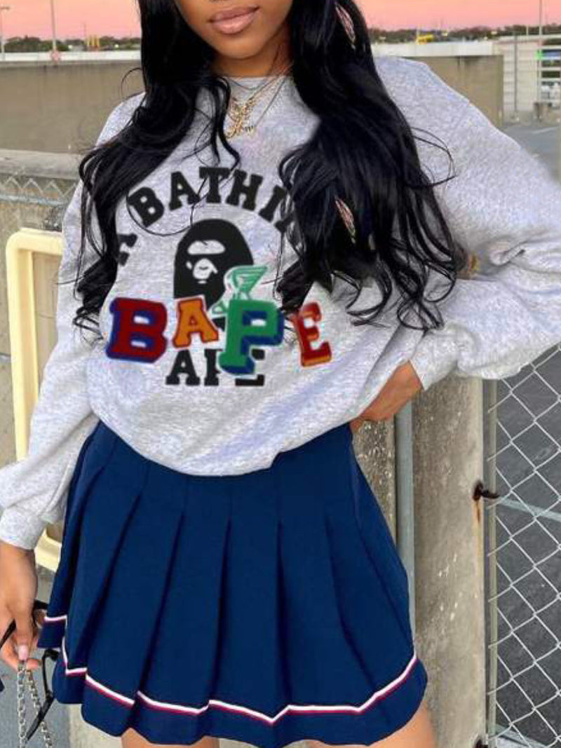 Figure Letter Print Sweatshirt Ar3072