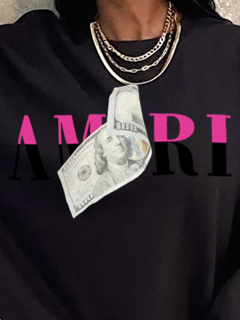 Money Letter Print Sweatshirt Ar7070