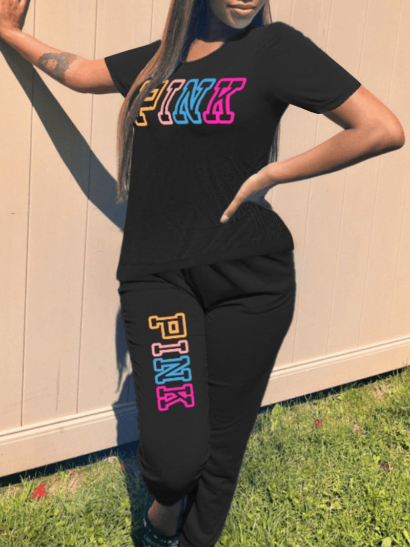 Pink Letter Print Pants Set Ar5051