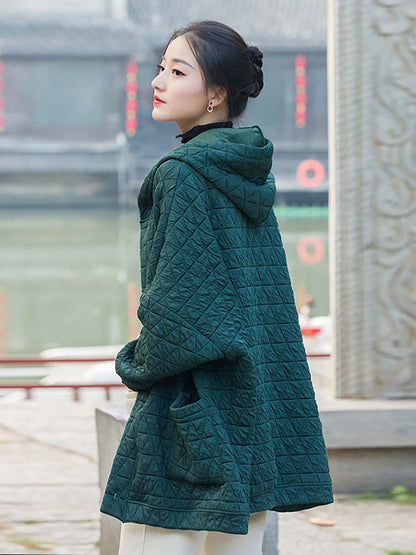 Winter Button Pocket Hooded Coat Cx062