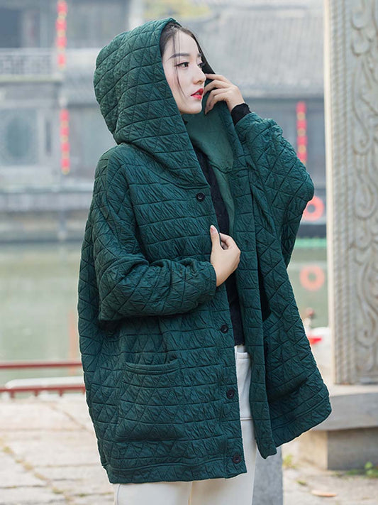 Winter Button Pocket Hooded Coat Cx062