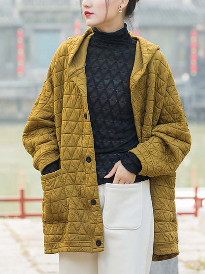 Winter Button Pocket Hooded Coat Cx062