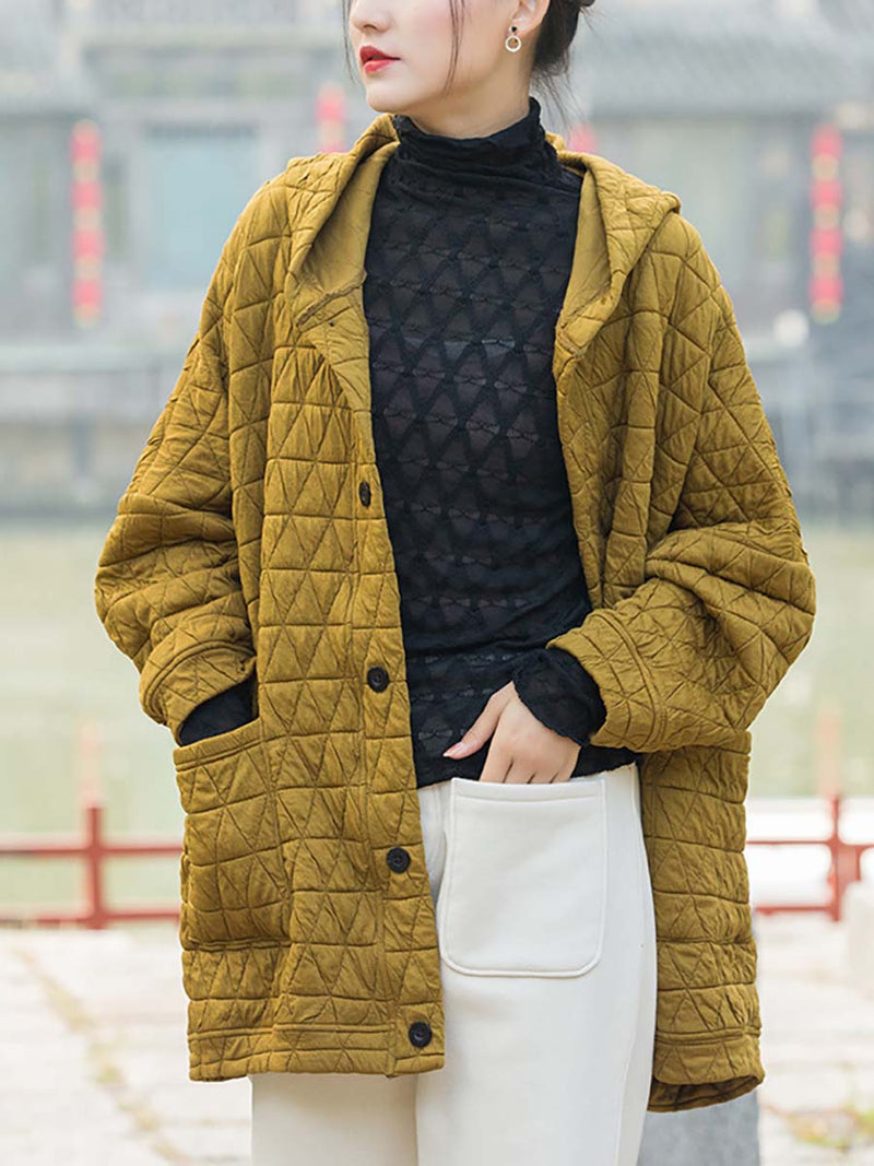 Winter Button Pocket Hooded Coat Cx062