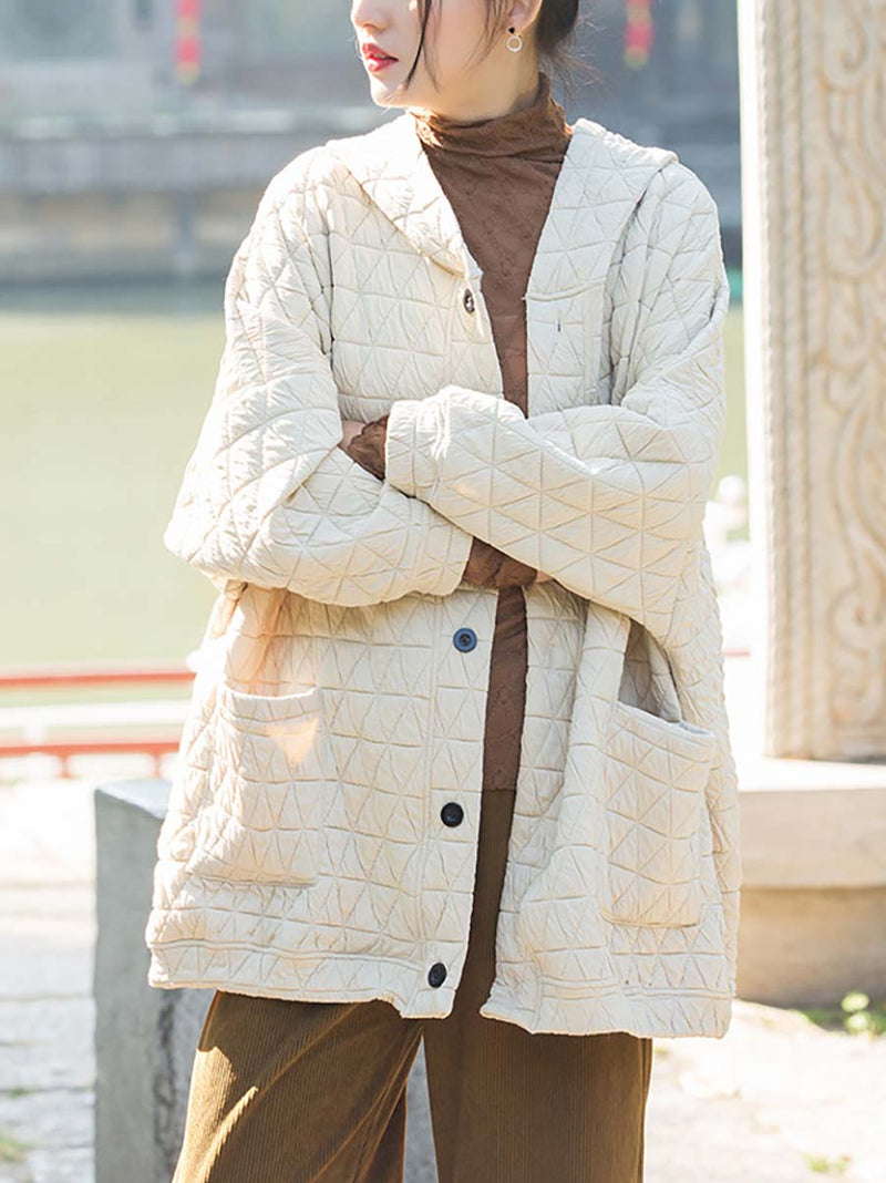 Winter Button Pocket Hooded Coat Cx062
