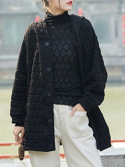 Winter Button Pocket Hooded Coat Cx062
