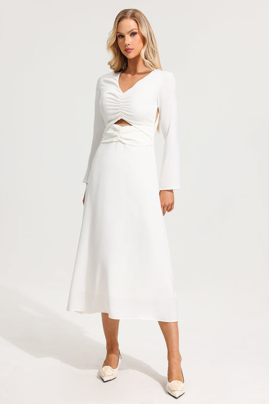 Satin V-neck Long Sleeve Maxi Dress
