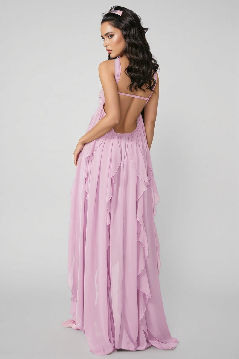 Purple Irregular Ruffled Maxi Dress