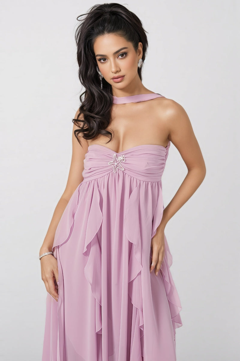 Purple Irregular Ruffled Maxi Dress