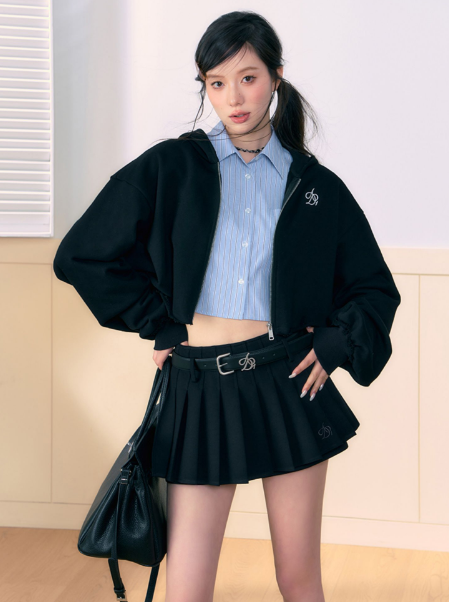 Pleated Skort Collection: Versatile Tennis-style Shorts With Flared Overlay in Ivory, Charcoal, and Black