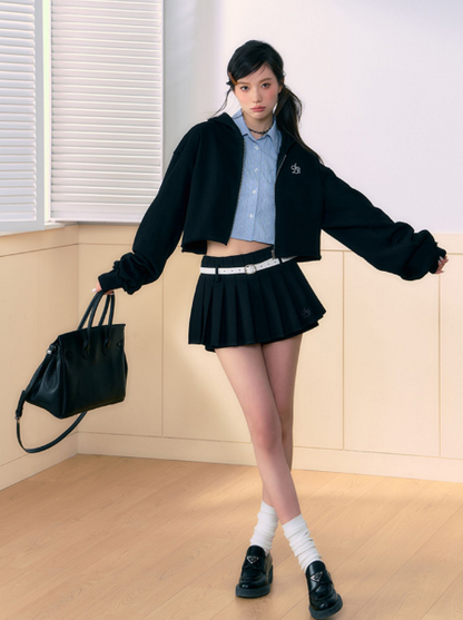 Pleated Skort Collection: Versatile Tennis-style Shorts With Flared Overlay in Ivory, Charcoal, and Black