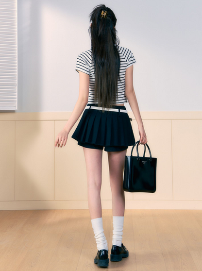 Pleated Skort Collection: Versatile Tennis-style Shorts With Flared Overlay in Ivory, Charcoal, and Black