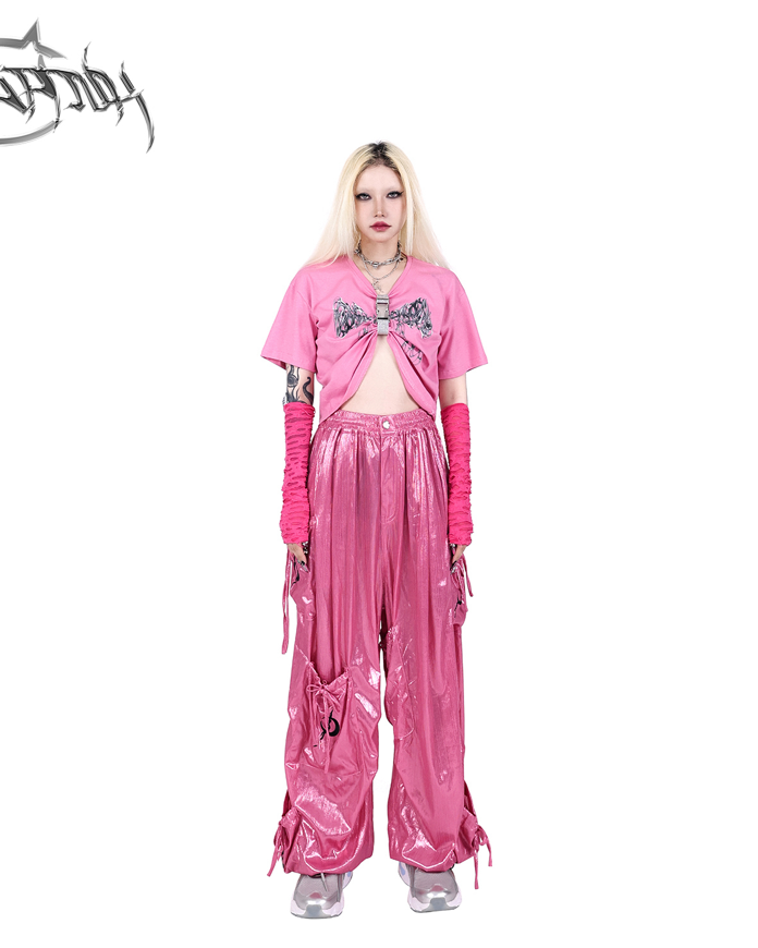 Pinkspink Shiny Parachute Cargo Pants - Hot Pink