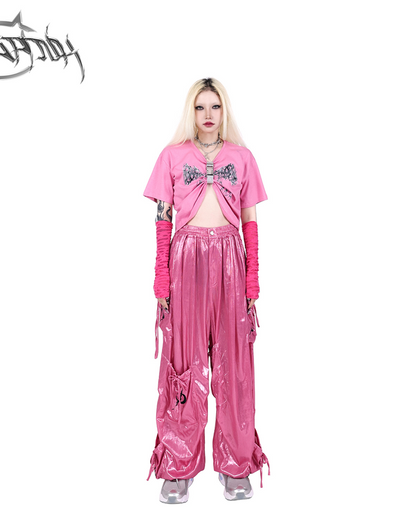 Pinkspink Shiny Parachute Cargo Pants - Hot Pink