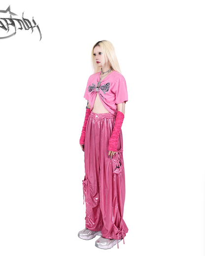 Pinkspink Shiny Parachute Cargo Pants - Hot Pink