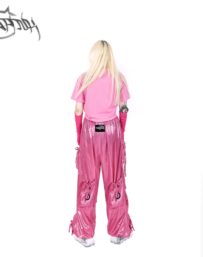 Pinkspink Shiny Parachute Cargo Pants - Hot Pink