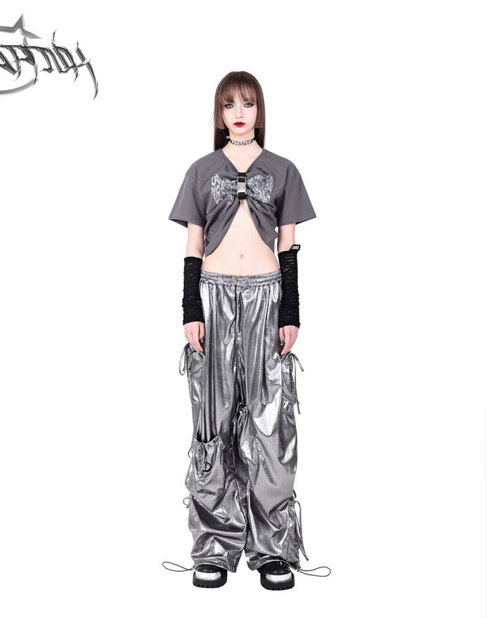 Pinkspink Shiny Parachute Cargo Pants - Hot Pink