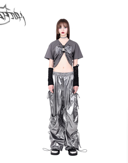Pinkspink Shiny Parachute Cargo Pants - Hot Pink