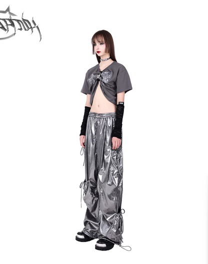 Pinkspink Shiny Parachute Cargo Pants - Hot Pink