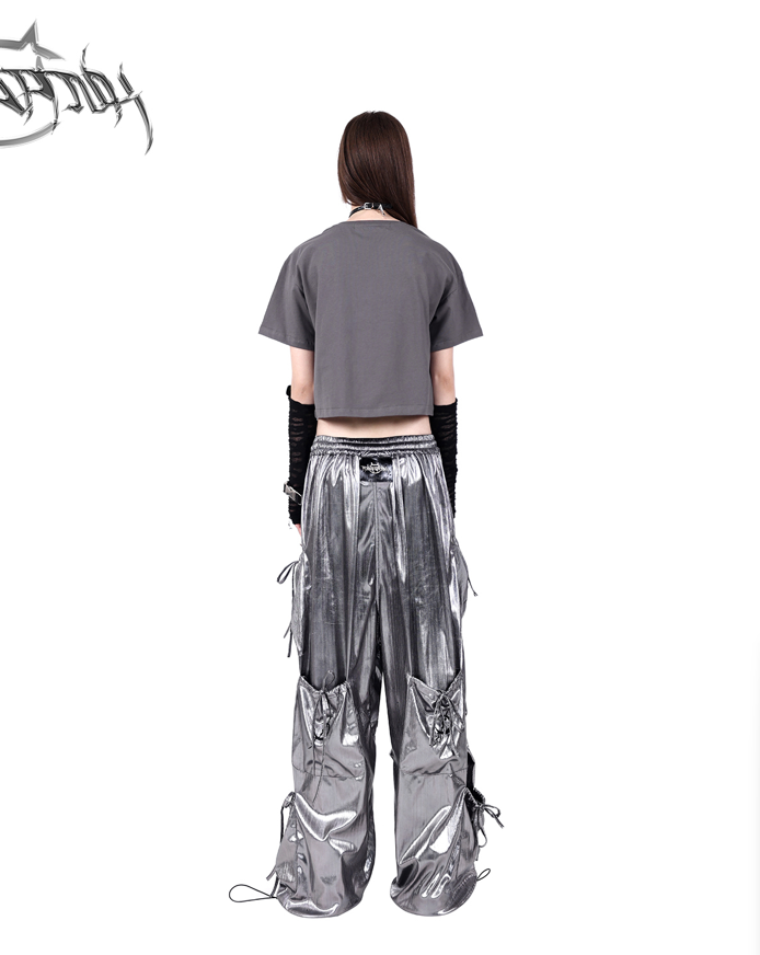 Pinkspink Shiny Parachute Cargo Pants - Hot Pink