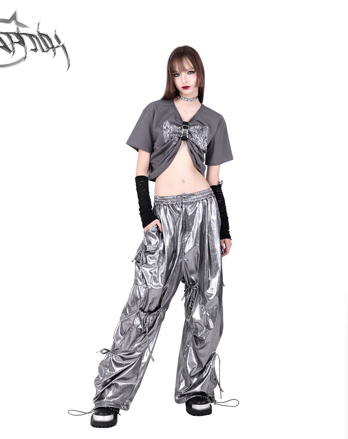 Pinkspink Shiny Parachute Cargo Pants - Hot Pink
