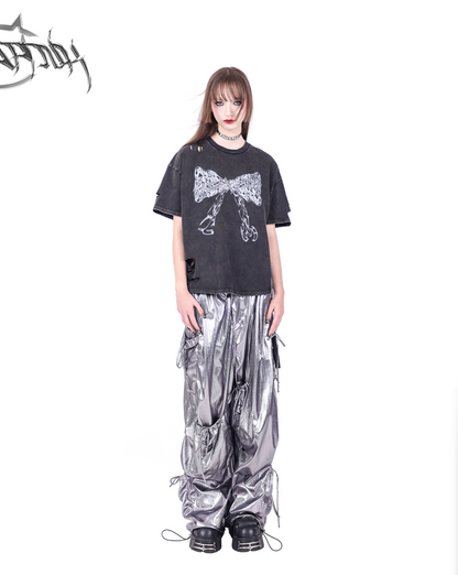 Pinkspink Shiny Parachute Cargo Pants - Hot Pink
