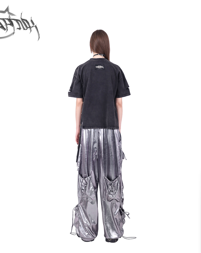 Pinkspink Shiny Parachute Cargo Pants - Hot Pink