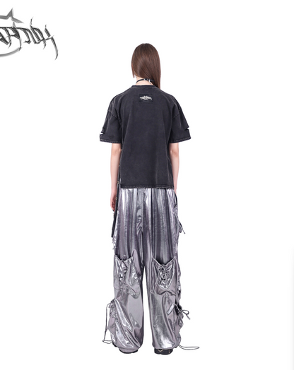 Pinkspink Shiny Parachute Cargo Pants - Hot Pink