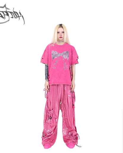 Pinkspink Shiny Parachute Cargo Pants - Hot Pink