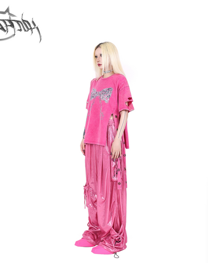 Pinkspink Shiny Parachute Cargo Pants - Hot Pink