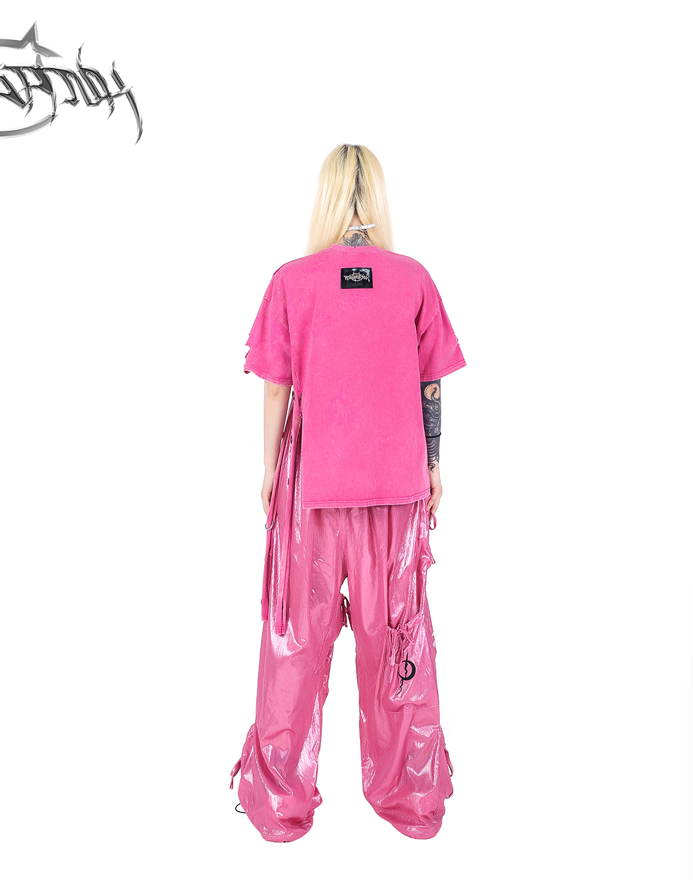 Pinkspink Shiny Parachute Cargo Pants - Hot Pink