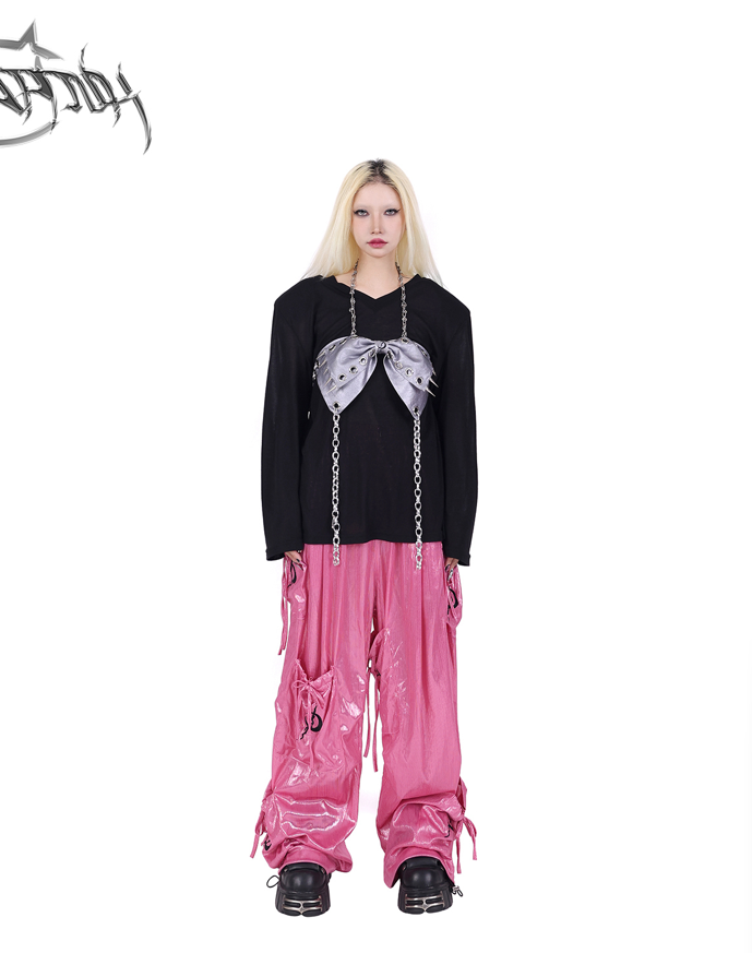 Pinkspink Shiny Parachute Cargo Pants - Hot Pink
