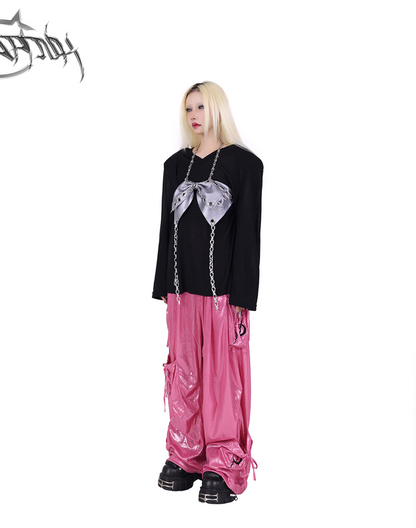 Pinkspink Shiny Parachute Cargo Pants - Hot Pink