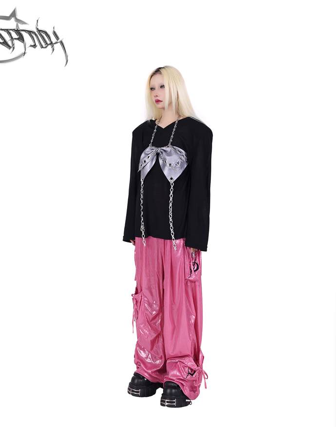 Pinkspink Shiny Parachute Cargo Pants - Hot Pink