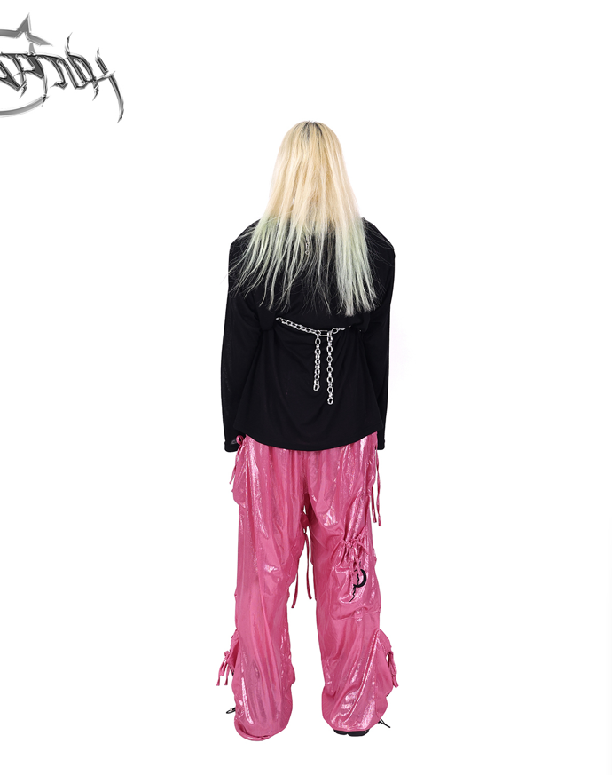 Pinkspink Shiny Parachute Cargo Pants - Hot Pink
