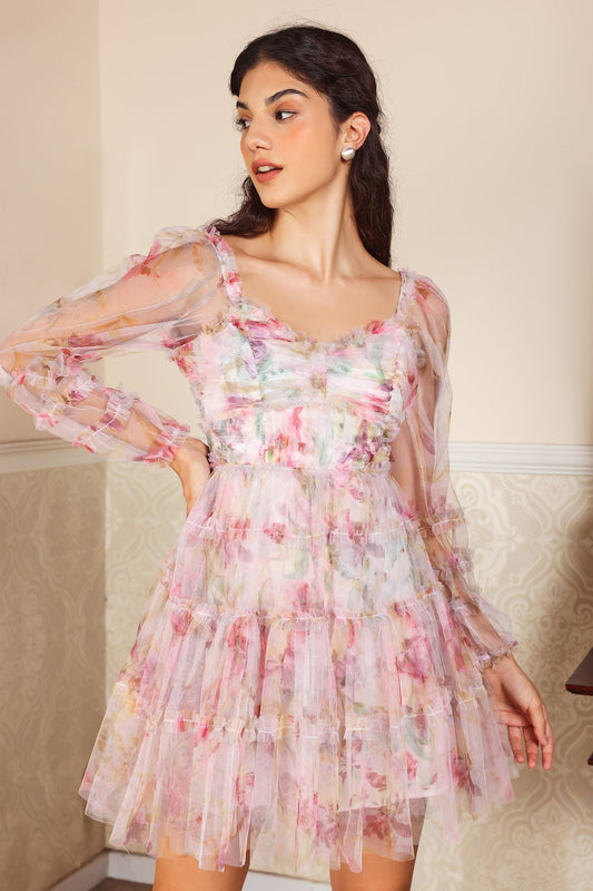 Puff Sleeve V-neck Midi Dress