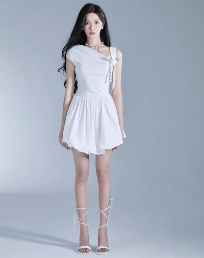 Off-shoulder Tie-strap Fit & Flare Mini Dress