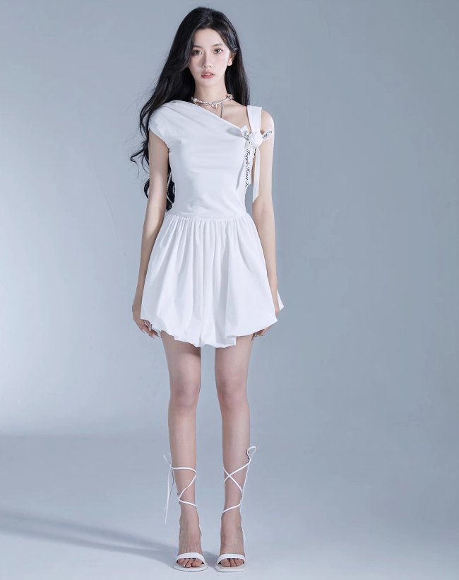 Off-shoulder Tie-strap Fit & Flare Mini Dress