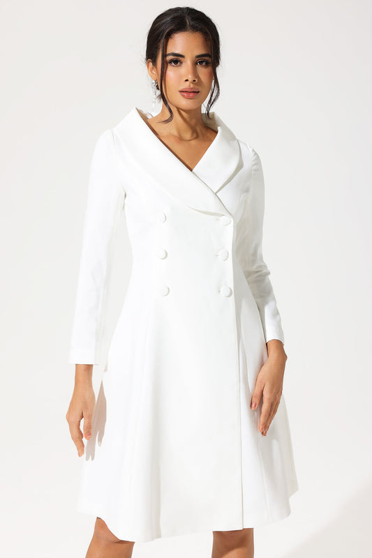 Long Sleeve Off-shoulder Midi Dress White