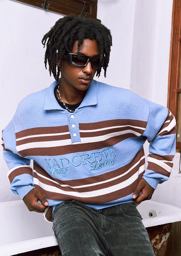 Classic Striped Polo Neck Knit Sweater