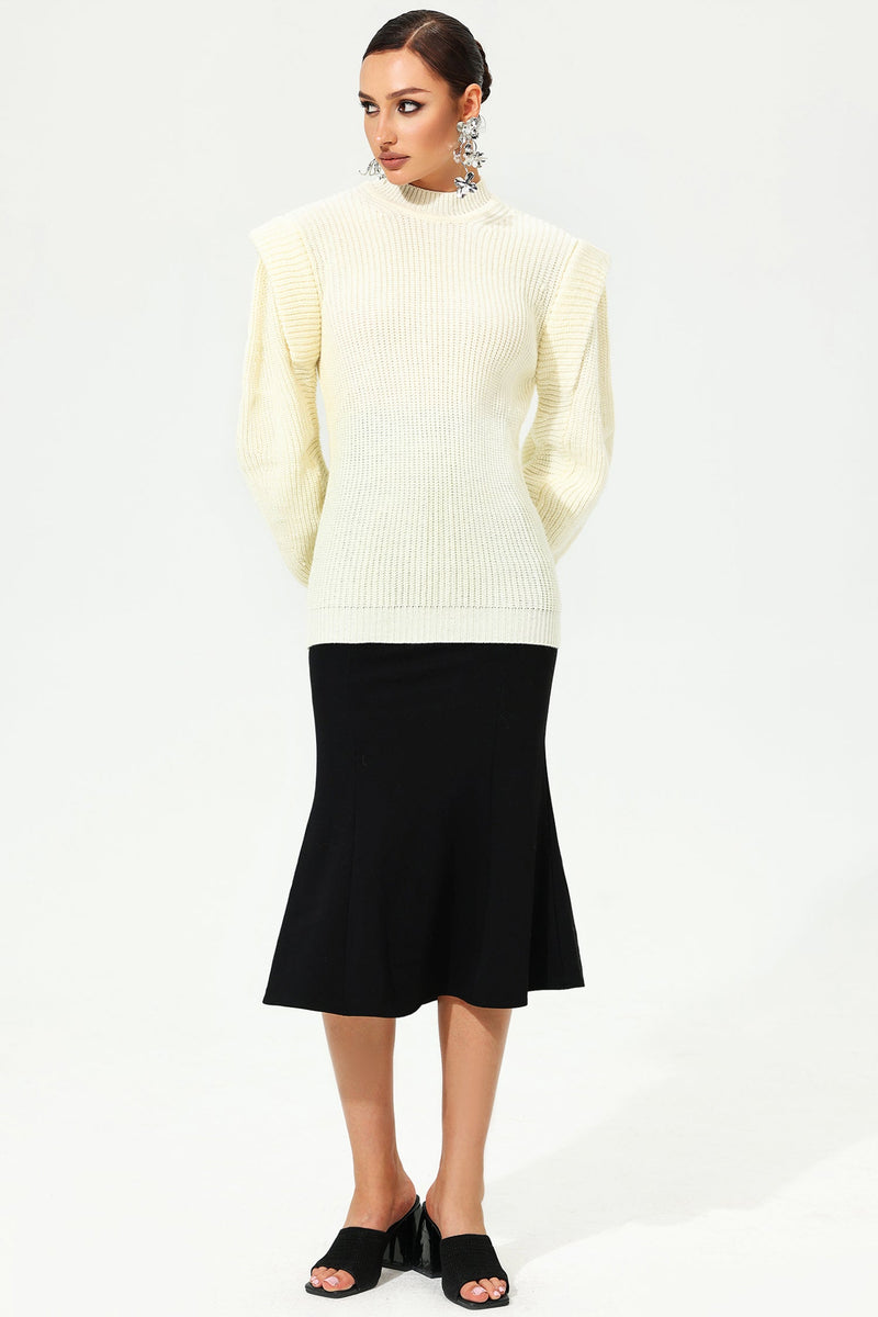 Woolen Long Sleeve Crew Collar Sweater White