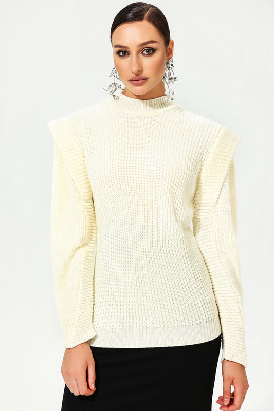 Woolen Long Sleeve Crew Collar Sweater White