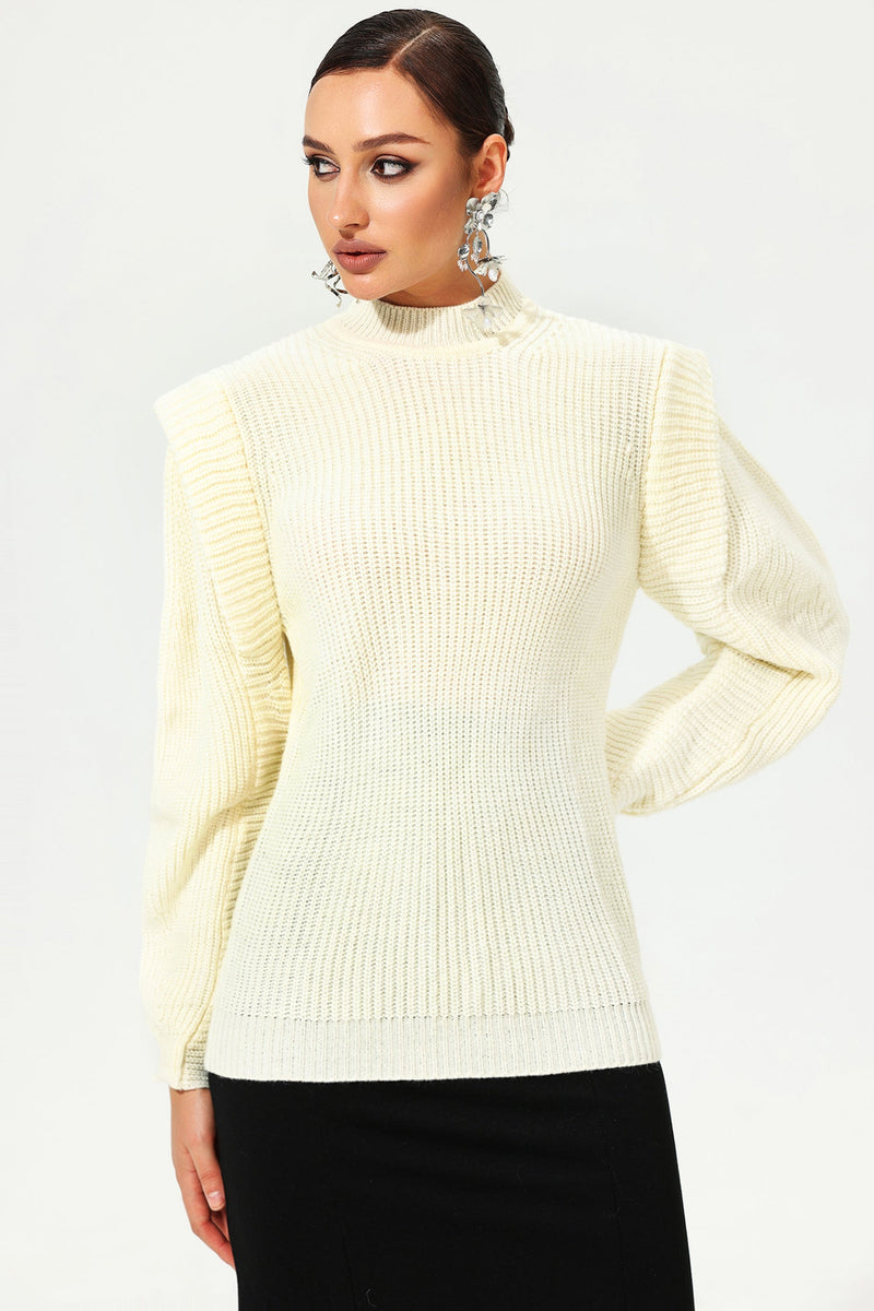 Woolen Long Sleeve Crew Collar Sweater White