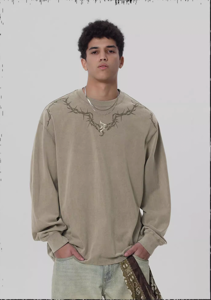 Logo Print Washed Long Sleeve T-shirt