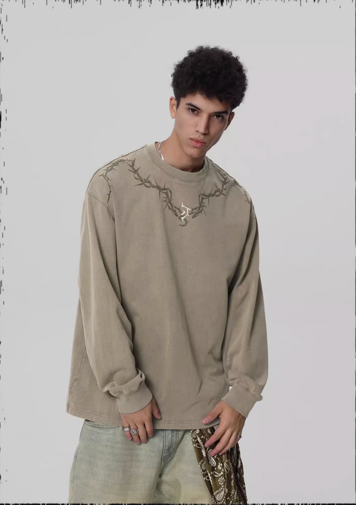 Logo Print Washed Long Sleeve T-shirt