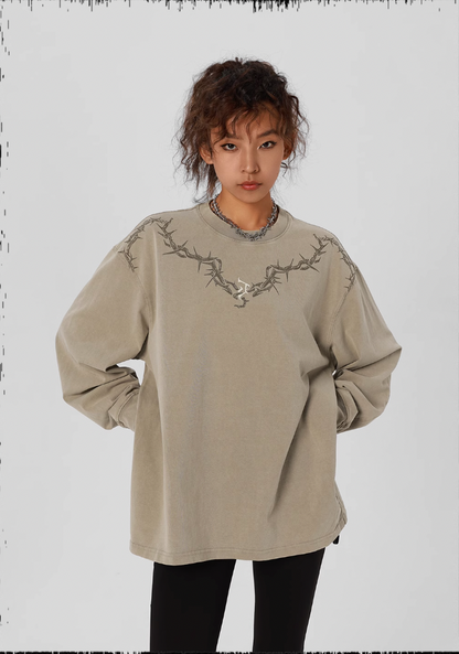 Logo Print Washed Long Sleeve T-shirt