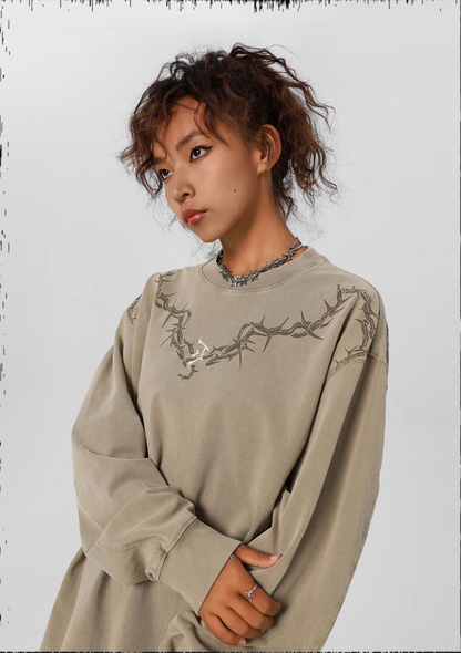 Logo Print Washed Long Sleeve T-shirt