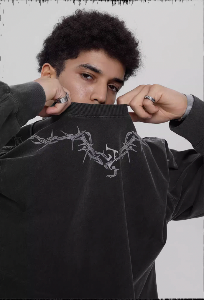 Logo Print Washed Long Sleeve T-shirt